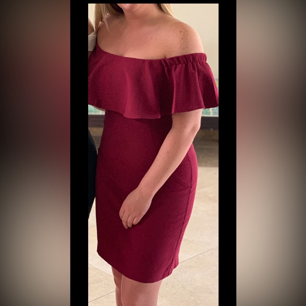 Burgundy Off-Shoulder Dress (Size 7/8)